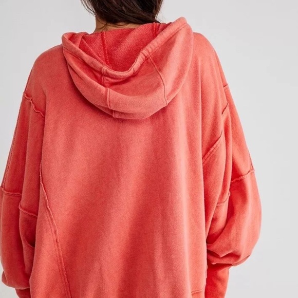 Free People We The Free Camden Hoodie Oversized Zipper Up Scarlet Sun - Picture 3 of 7